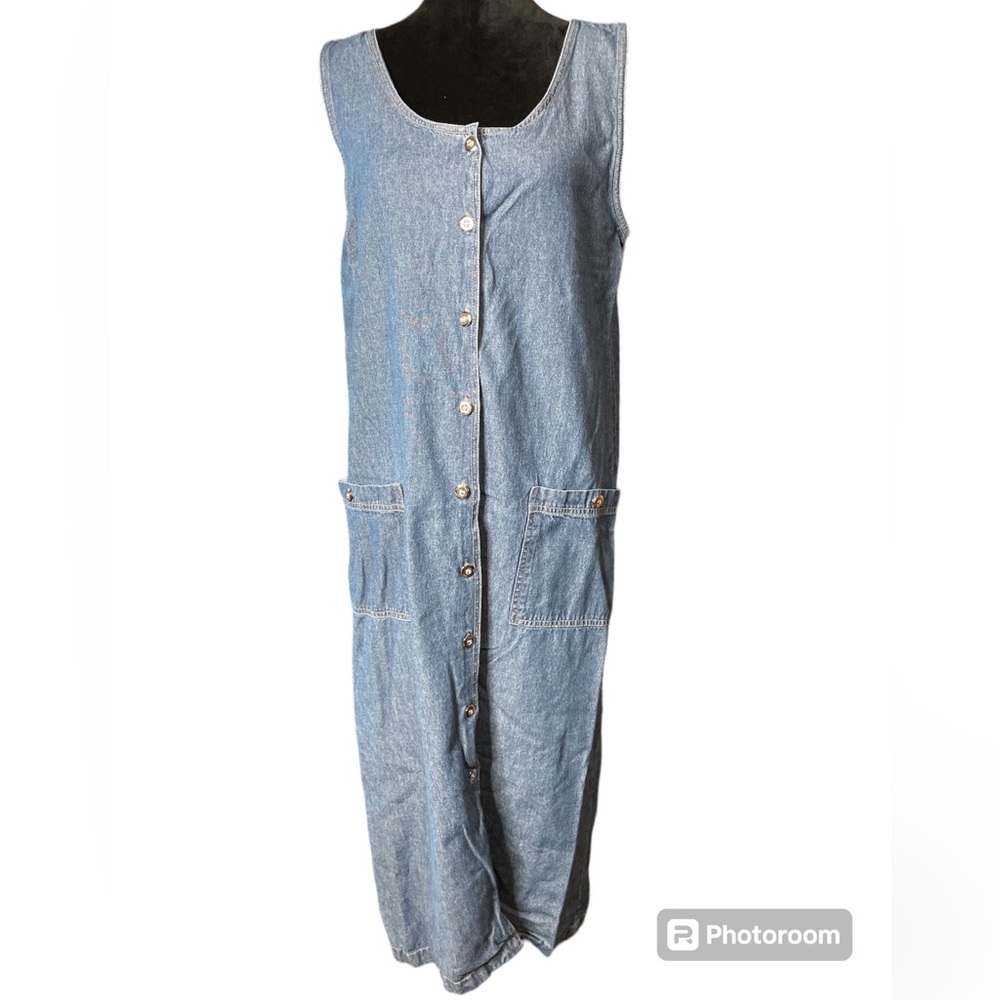 Premier International Blue Denim Button Down Sleeveless Jumper Midi Dress
